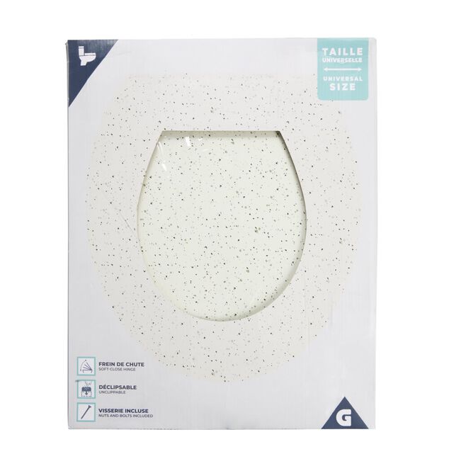 Abattant WC bois blanc motif granit d&eacute;clipsable frein de chute taille universelle