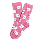 Chaussettes fille rose motifs t&ecirc;tes de chat T26/35