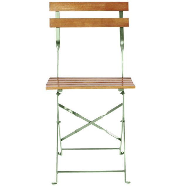 Chaise de jardin pliante Bali m&eacute;tal vert et bois 39x47xH.77 cm
