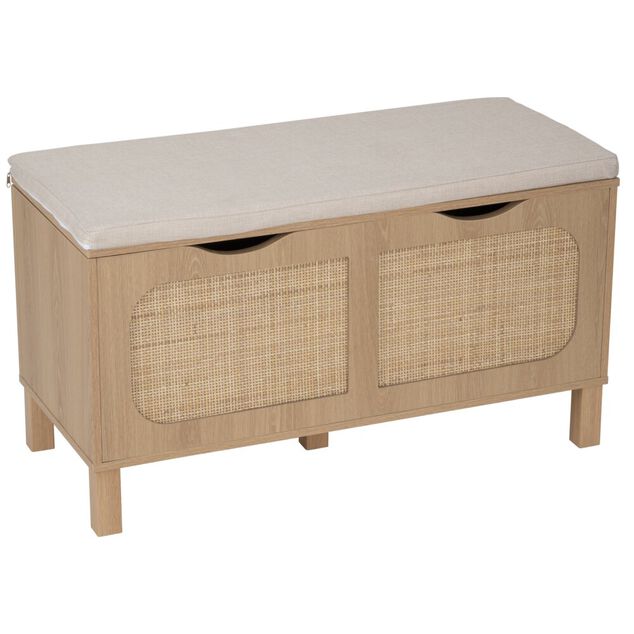 Banc de rangement en bois et rotin Kanna 2 cases 80x35xH45cm