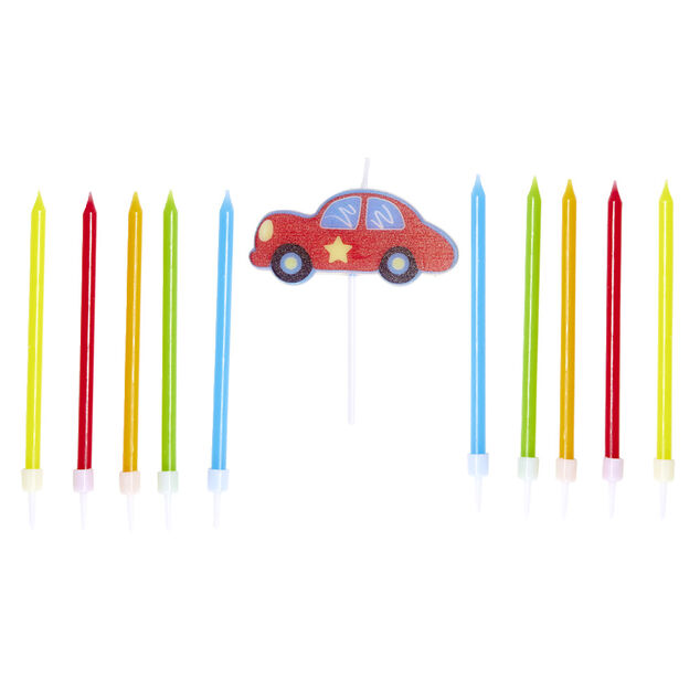 Lot de 10 bougies anniversaire voiture avec support