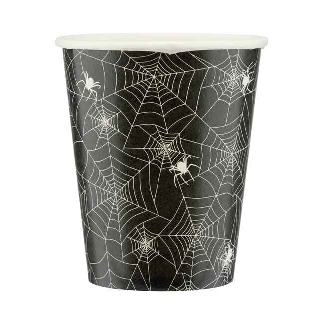 Gobelet carton x8 Halloween toile d'araign&eacute;e noir 250ml