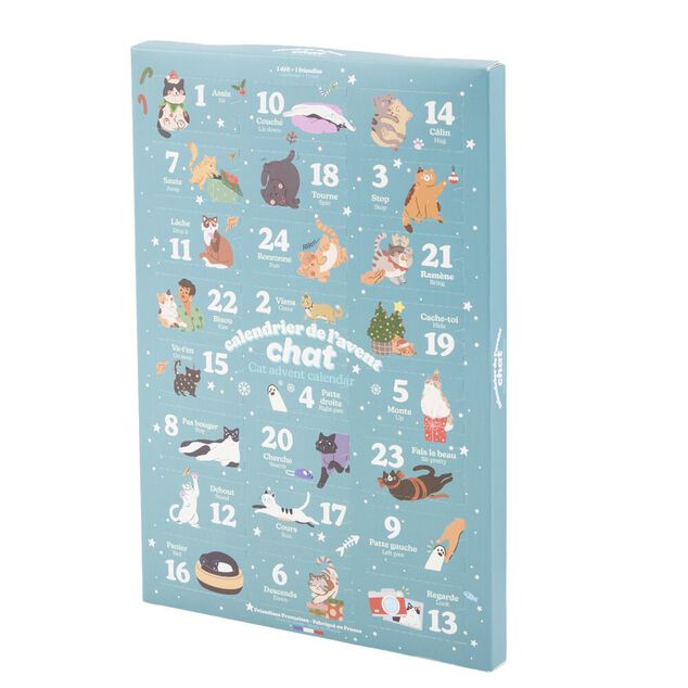 Calendrier de l'Avent pour chat avec friandises papier L21X33 cm bleu