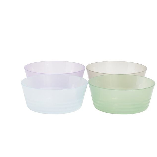 Lot de 4 bols pour enfant en plastique color&eacute; &Oslash;12xH.4,5cm