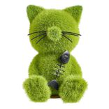 Chat en gazon synth&eacute;tique vert 14x14xH20cm