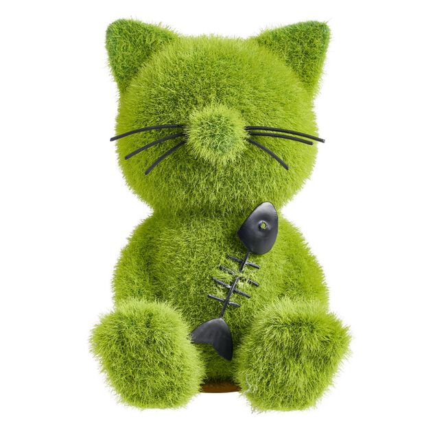 Chat en gazon synth&eacute;tique vert 14x14xH20cm
