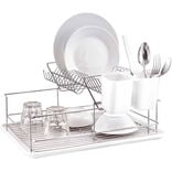 &Eacute;gouttoir &agrave; 2 niveaux avec receveur et supports &agrave; couverts blanc