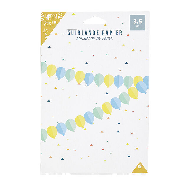 Guirlande en papier forme ballon bleu, jaune et vert