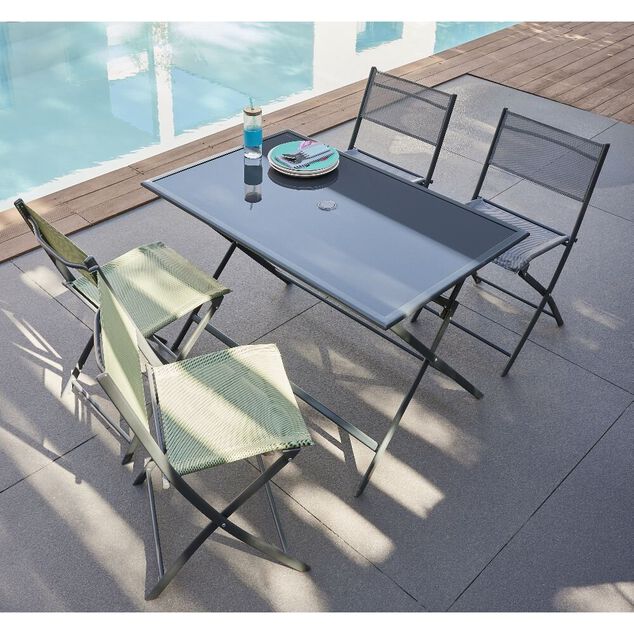 Chaise de jardin pliante London m&eacute;tal textil&egrave;ne vert 45x50xH81cm