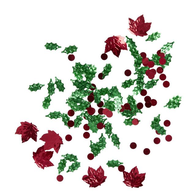 D&eacute;coration de table houx 20g PVC L2X2XH01 cm rouge et vert