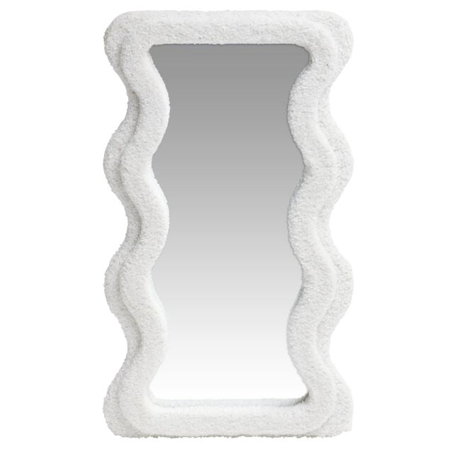 Miroir ondul&eacute; cadre blanc tissu bouclette 37xH60cm