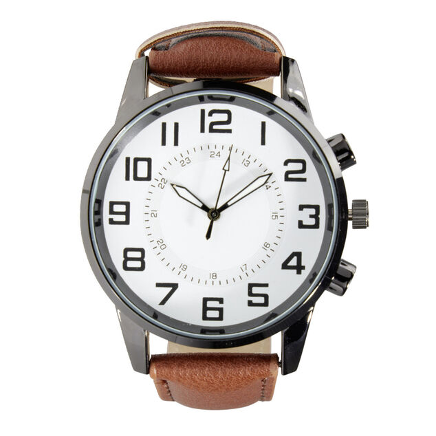 Montre homme cadran rond noir bracelet simili &Oslash;4xH25,5cm (2 mod&egrave;les)