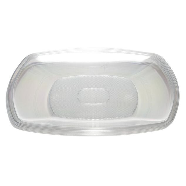 Lot de 6 assiettes carr&eacute;es plastique transparent &agrave; bord arrondi 18,5x18,5 cm