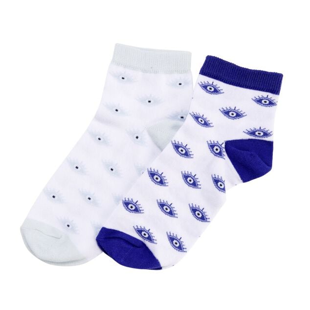 Chaussettes femme tige haute x2 motif oeil bleu et blanc T36/40
