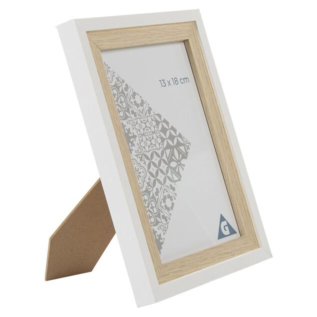 Cadre photo bois naturel et blanc 17x22cm pour photo 13x18cm