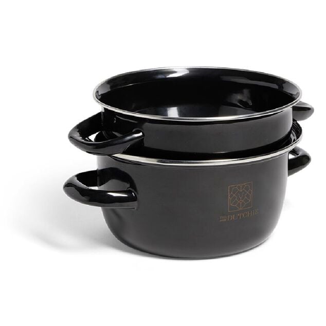 Marmite &agrave; moules avec couvercle acier noir &Oslash;18xH16,5cm