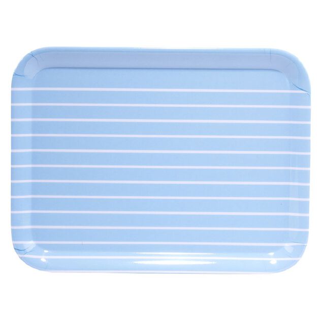 Plateau rectangulaire plastique rayure blanc et bleu 29x22cm