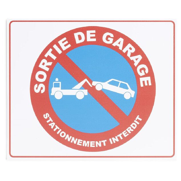 Plaque signalétique "Stationnement interdit, sortie de garage" 24x20cm