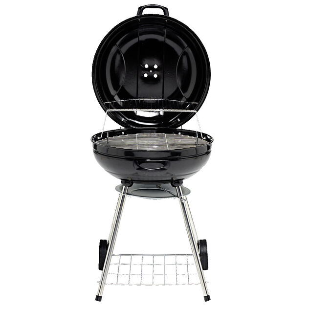 Barbecue charbon 2 roulettes rond Fisher avec couvercle acier noir 66,5x58x90cm