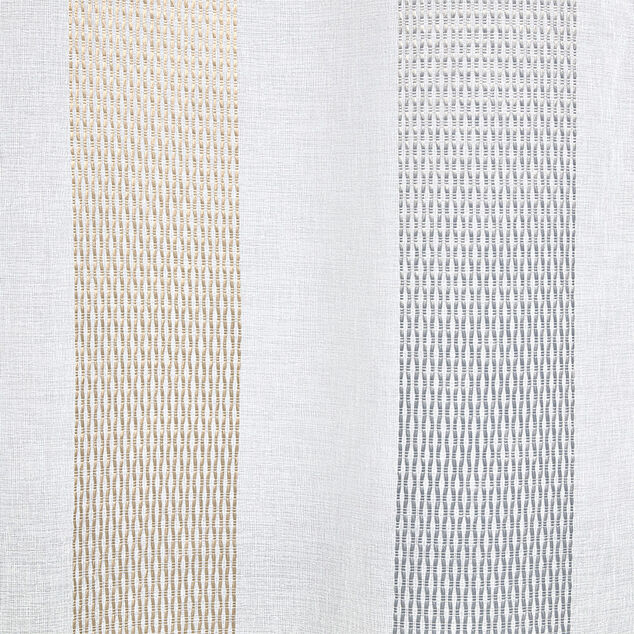 Voilage &agrave; oeillets jacquard blanc bande verticales gris et taupe