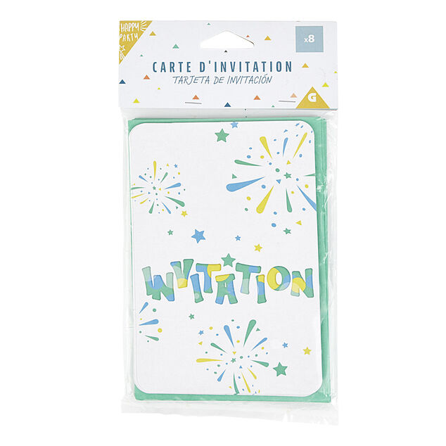 Carte d'invitation feux d'artifice avec enveloppe x 8
