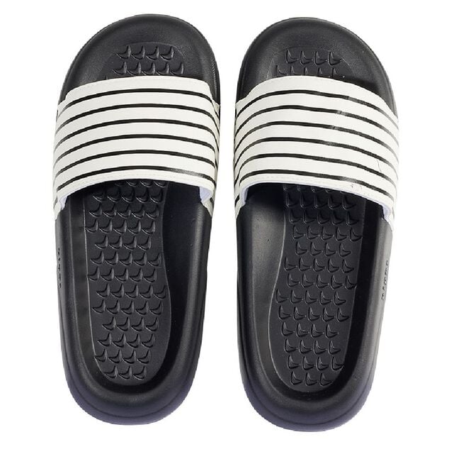 Sandales claquettes plastique noir ray&eacute; blanc 36/37