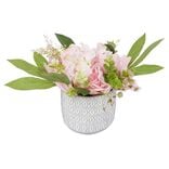 Pivoines roses fleurs artificielles dans pot en ciment H22cm