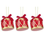 Tambours de No&euml;l rouges et dor&eacute;s x3 &agrave; suspendre L7cm