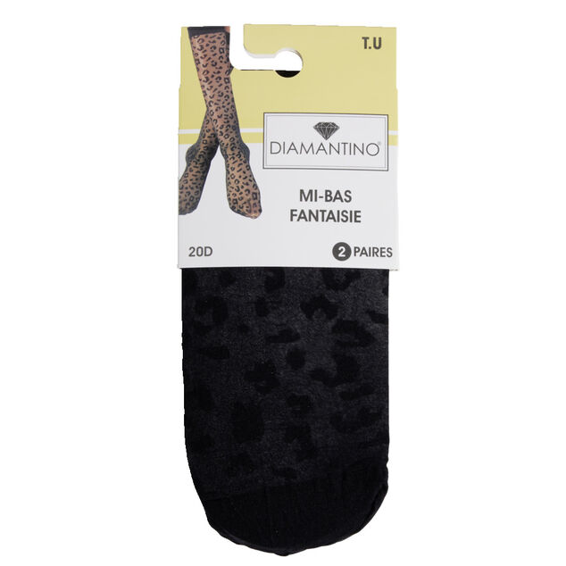 Lot de 2 paires de mi-bas noir femme polyamide et tulle fantaisie 20D