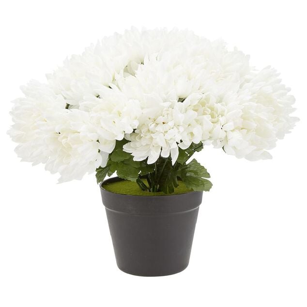 Chrysanth&egrave;mes artificiels dans pot - 29 t&ecirc;tes - Blanc