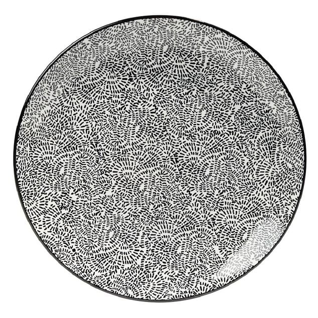 Lot de 4 assiettes plates &Oslash;27cm porcelaine imprim&eacute; noir et blanc