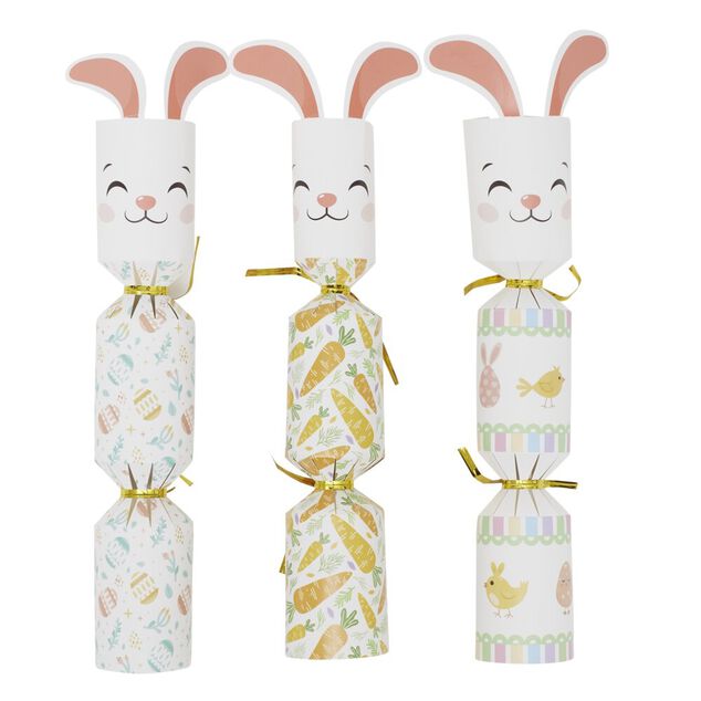 Crackers lapin de P&acirc;ques x6 en papier &Oslash;4,5xL21cm