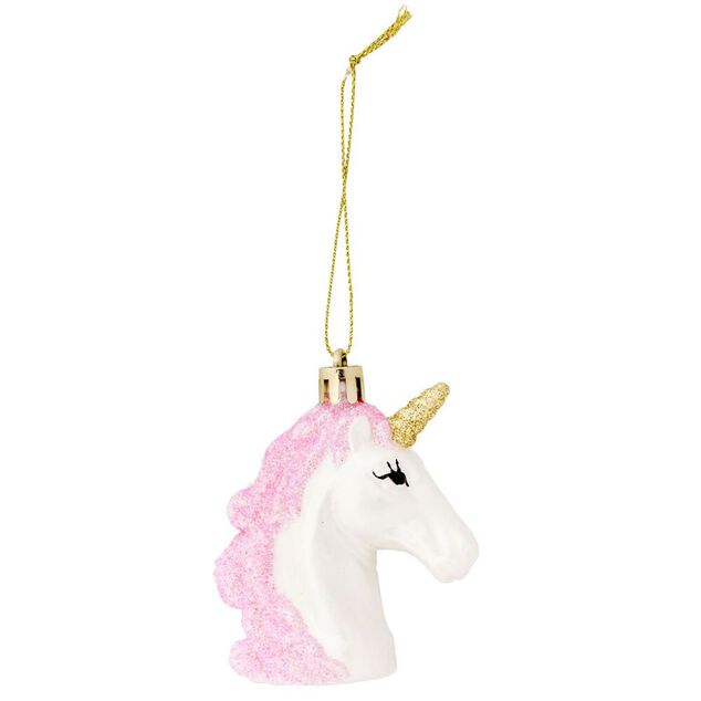 T&ecirc;te licorne &agrave; suspendre rose et blanc 6,5x3,5xH7,5cm