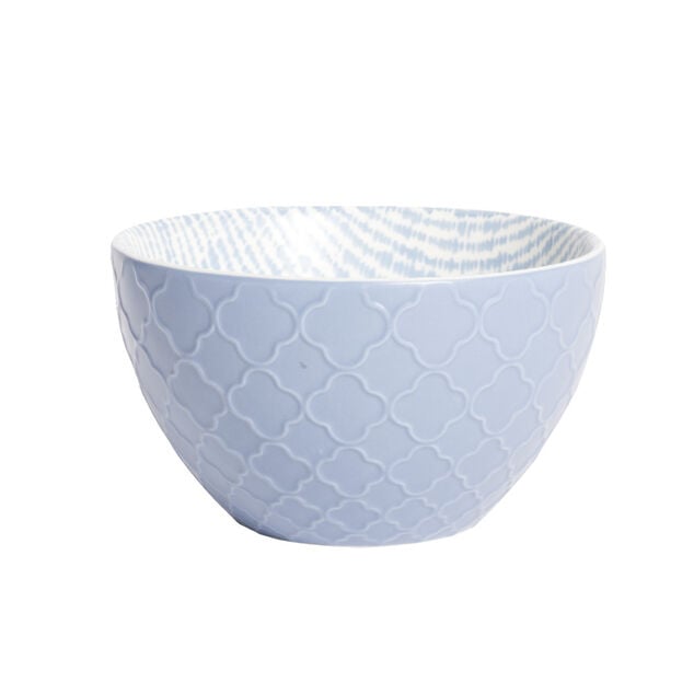 Coupelle porcelaine motif tiss&eacute; blanc et bleu pastel &Oslash;13xH7,2cm