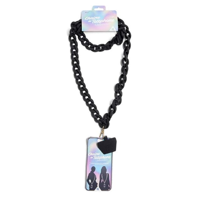 Bijou cha&icirc;ne de t&eacute;l&eacute;phone maille en plastique noir L120cm