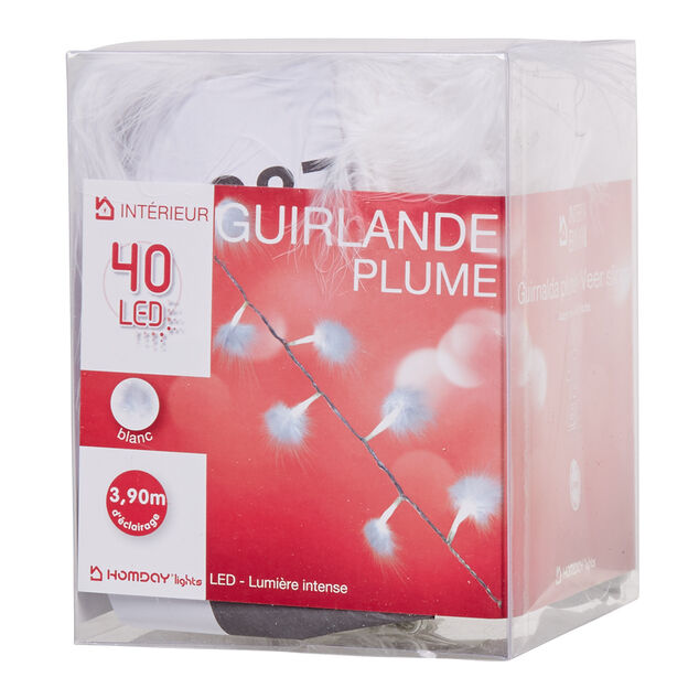 Guirlande électrique plumes lumineuses blanc fixe L. 3,9 m