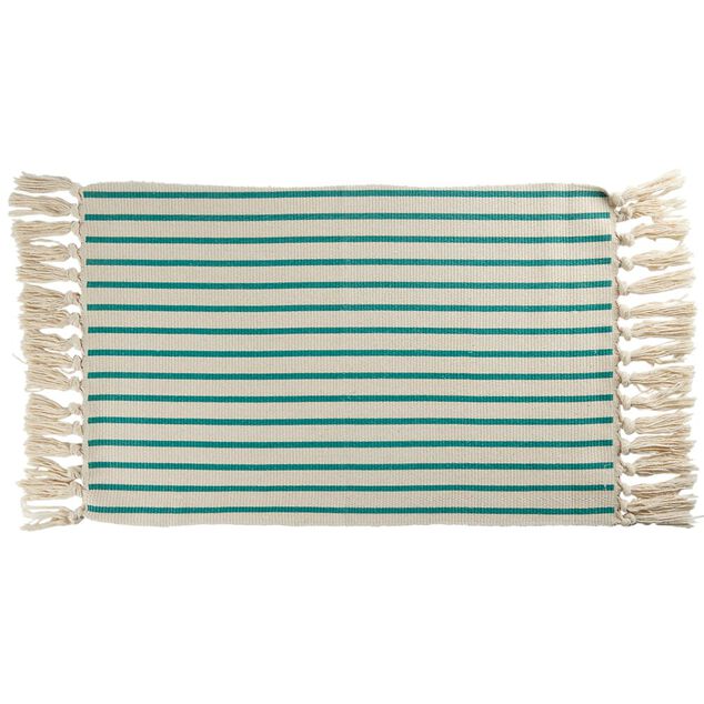 Tapis salle de bain &agrave; franges design rayures 45x70cm