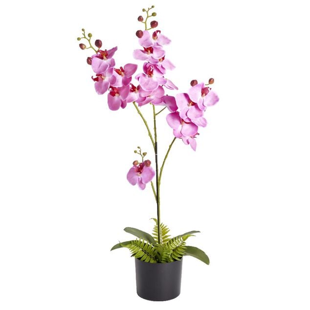 Fleurs artificielles en pot orchid&eacute;e rose 4 branches H71cm