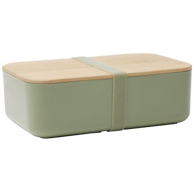 Lunchbox en plastique avec couvercle bambou +sangle silicone 900 ml