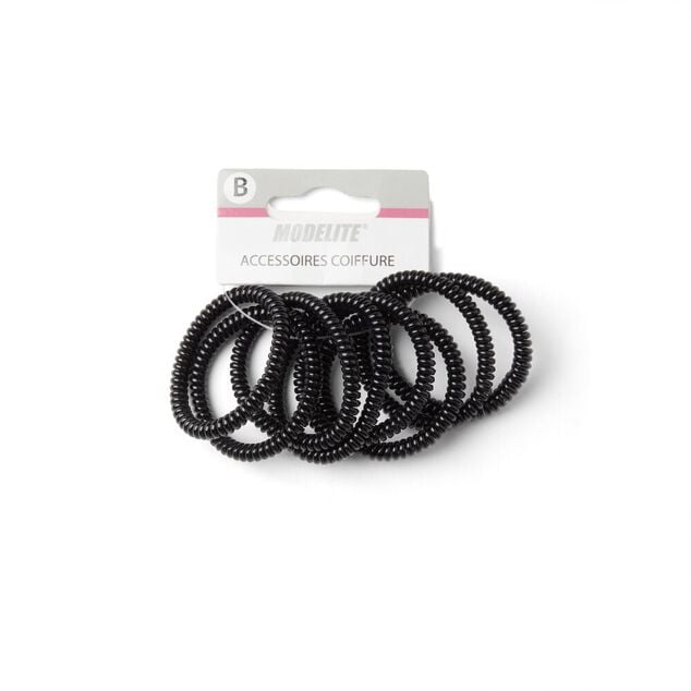 Lot de 8 &eacute;lastiques &agrave; cheveux spirale caoutchouc noir
