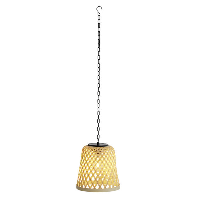 Lampe solaire suspension beige en bambou et fer &Oslash;18xH20,5cm