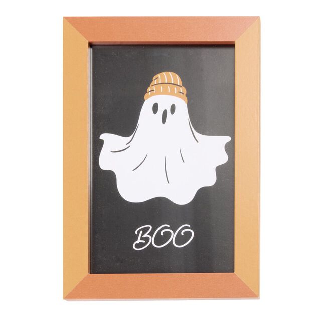 Cadre photo Halloween fant&ocirc;me mignon verre et bois marron 11,7xH16,7cm