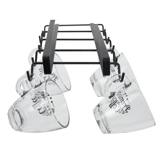 Porte-mugs avec 10 crochets en m&eacute;tal noir - L28xl.14xH.5.5cm