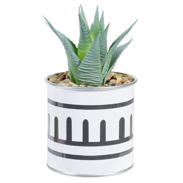 Plante artificielle succulente avec pot m&eacute;tal motif ethnique