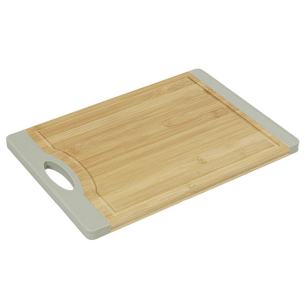 Planche &agrave; d&eacute;couper bambou bord silicone gris