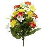 Piquet tournesol+chrysanth&egrave;me H68 jaune orange -Fleur artificielle