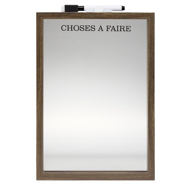 Tableau m&eacute;mo en verre contour bois feutre effaceur inclus 21x29,7cm