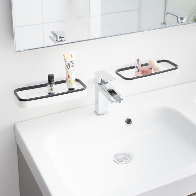 Mini &eacute;tag&egrave;re de robinet salle de bain 2en1 plastique blanc 11x63cm