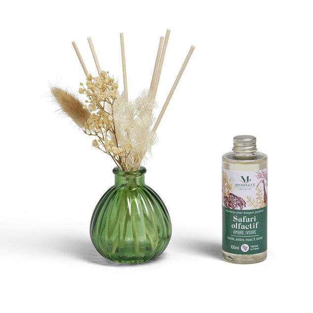 Diffuseur b&acirc;tonnets fleurs s&eacute;ch&eacute;es et recharge Mess&eacute;gu&eacute; vanille ambre musc 100ml