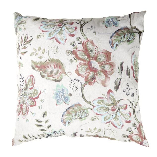 Coussin carr&eacute; motif v&eacute;g&eacute;tal Indie effet toile de jute 45x45cm (2 mod&egrave;les)